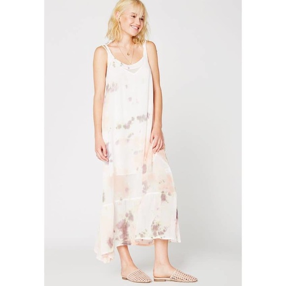 LACAUSA Coco Dress Womens Small White Tie Dye Jewel Wash Tie Shoulder Maxi - Picture 1 of 16